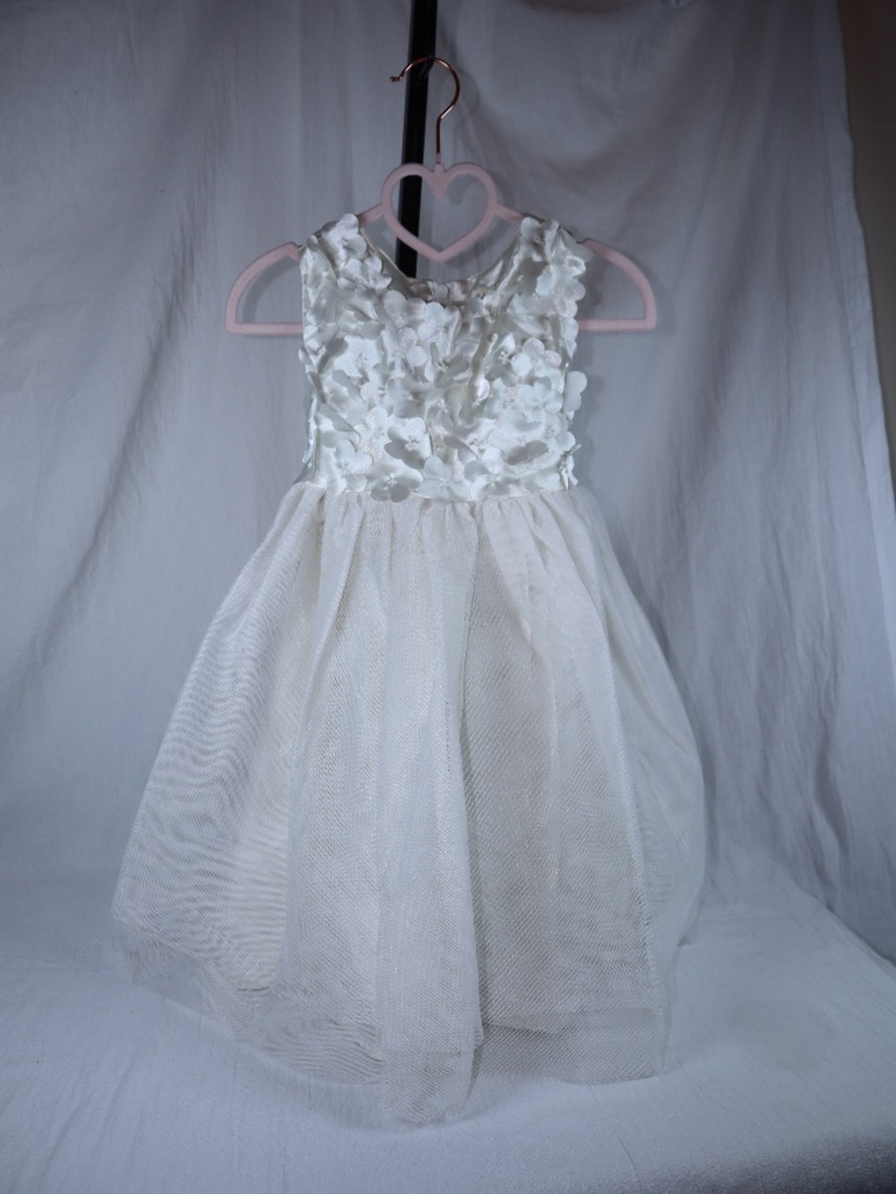 The Children's Place Flower Girl Dress Off White Tulle Satin Flowers 4T NWT